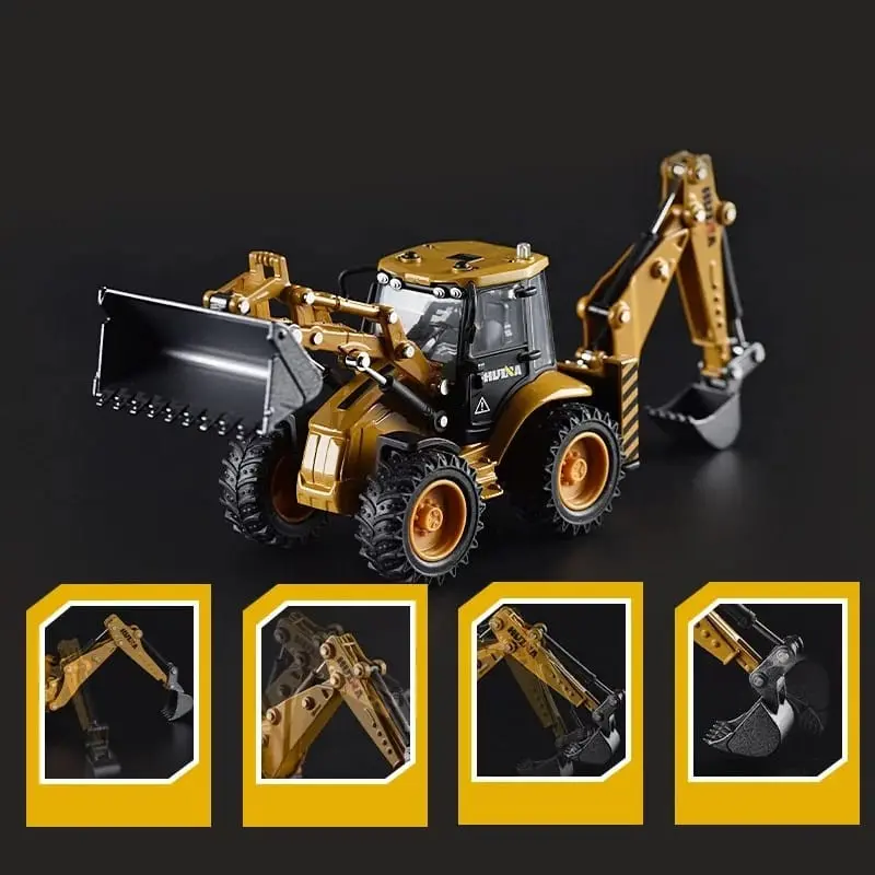 Mainan Die-Cast Metal Huina 1704 Excavator Loader Truck 1/50 Diecast 1704