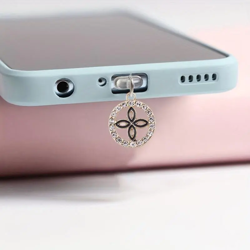 Hollow out Four Leaf Clover Design Phone Dust Plug, Creative Phone Charging Port Dust Plug, Fashion Phone Decoration Accessories for iPhone & Type C Devices
