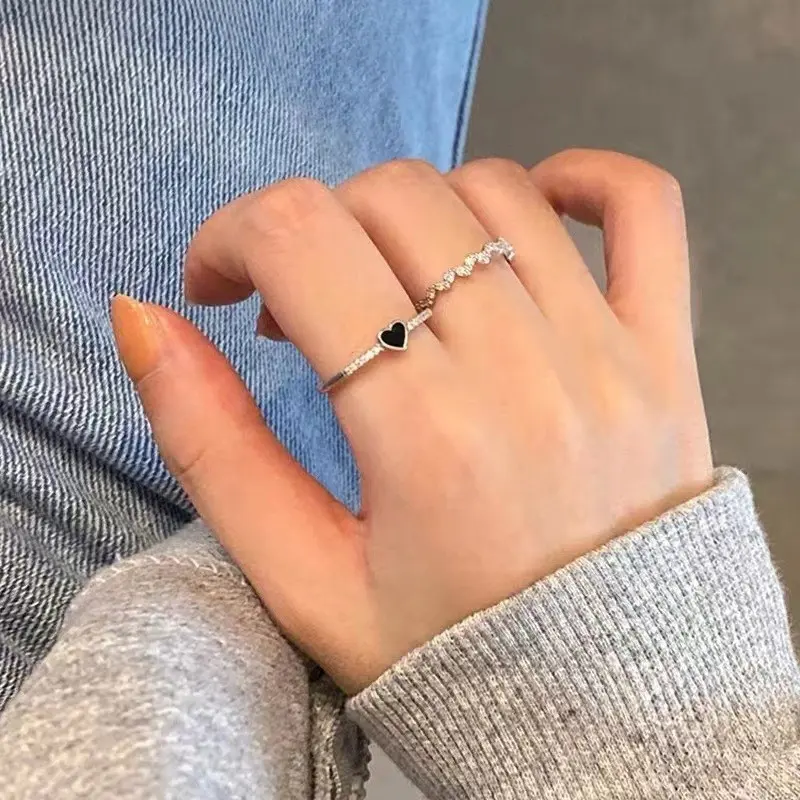 Cincin Korea Hati Zirkon Hitam Untuk Wanita Murah. A-03 Rings 6