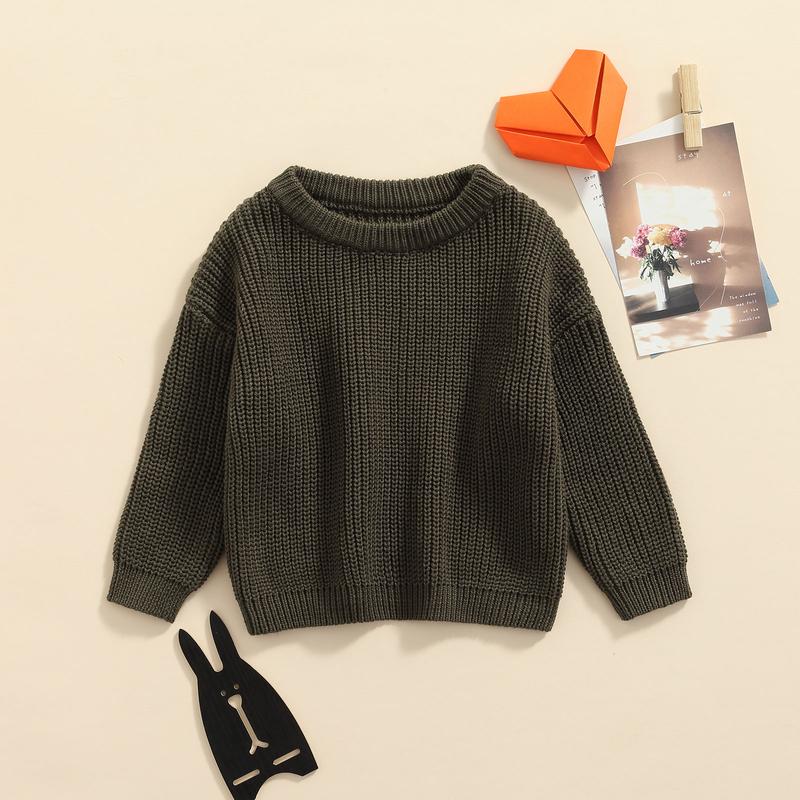 Product Introduction of Baby Solid Color O-neck Sweater Loose Fit Long Sleeve Knitted Pullover for Autumn Winter Casual Clothes 45