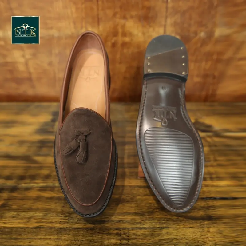tassel suede Loafer shoes nâu coffee Mũi tròn  đế Cao Su pháp khâu cấu trúc Mckay GiàY 0