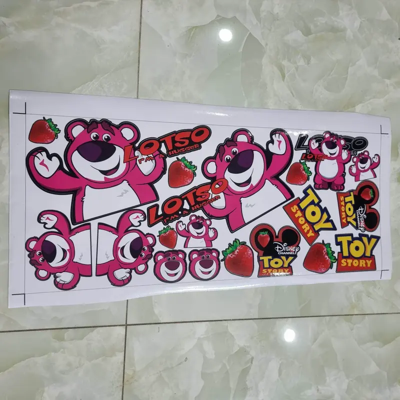 Combo logo sticker gấu dâu hồng dễ thương dán trang trí xe máy kích thước 20x60cm - shin decal Nhãn Dán Tem 1