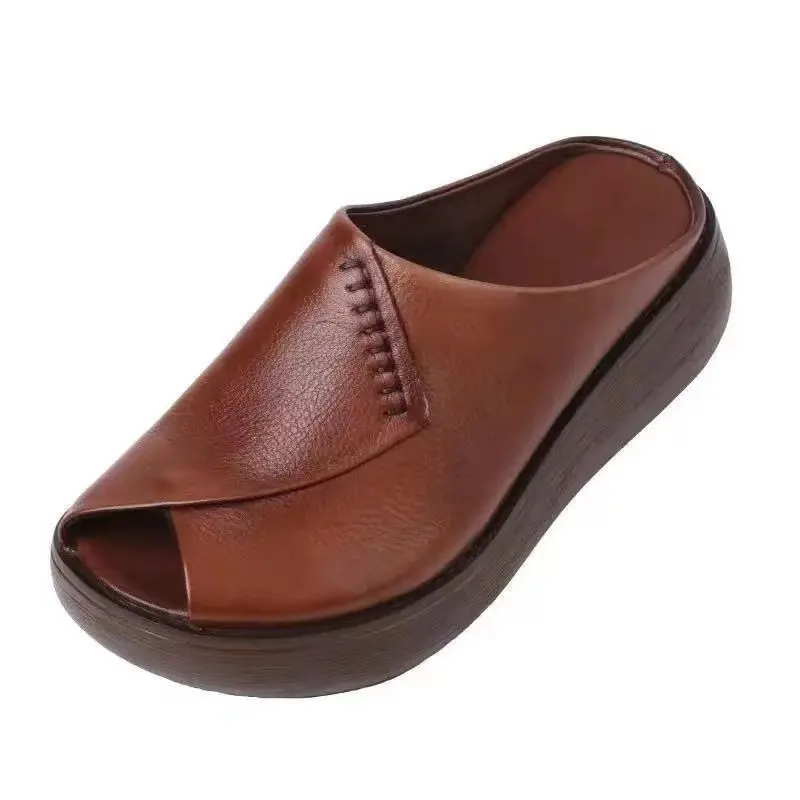 Ladies Leather Slippers pu Sole Sandals for Women Sexy High Heel Mules Clogs Black Peep Toe Platform Mules Wedges Sandals Shoes