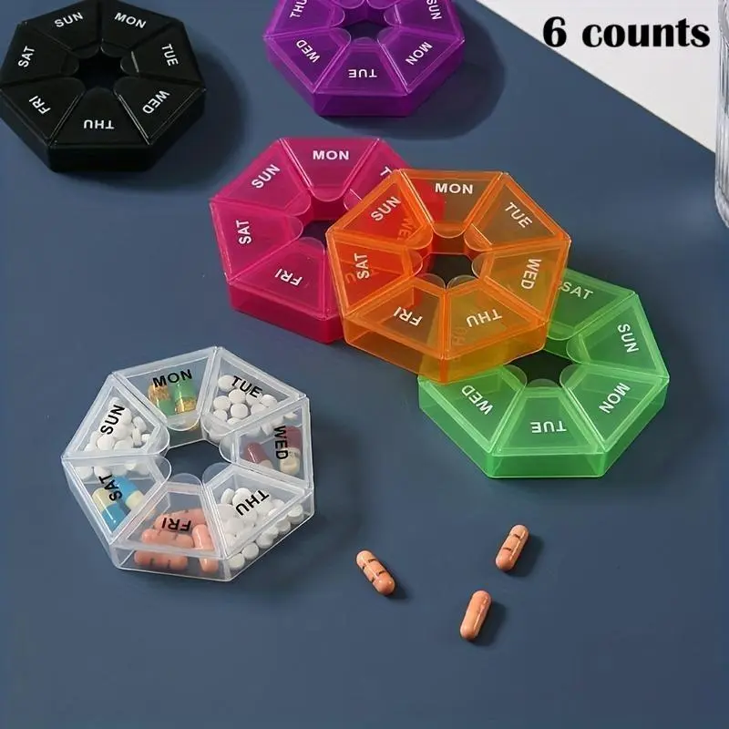 7-compartment Pill Box, 2/6 Counts Portable Pill Container, Medicine Organizer, Travel Accessories, Home Organizer for Pill, Summer Essentials