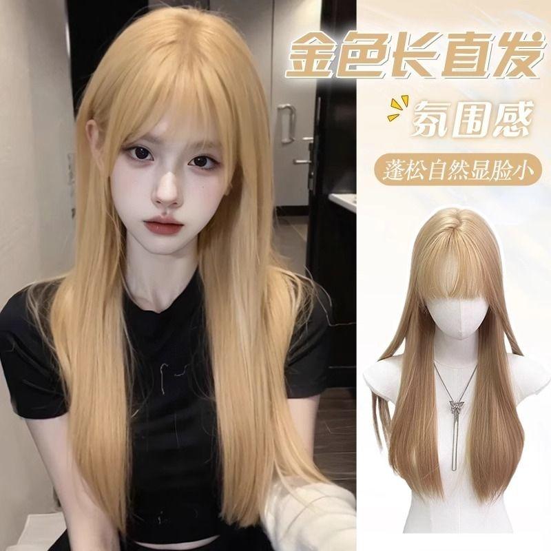 Product Introduction of Tóc giả màu vàng cho phụ nữ Tóc dài làm sáng nhóm cô gái hoa hồng cùng phong cách Màu tóc dài thẳng Tóc giả đầy đủ Giả tóc người thật Tóc giả toàn đầu 3