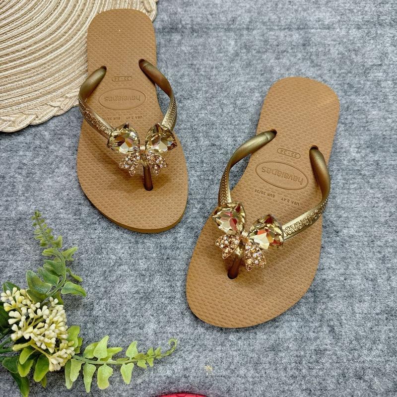 Dép Slim Kèm Charm Nơ Đá Cho Nữ, Chất Liệu Cao Su Non, Xinh Chân.