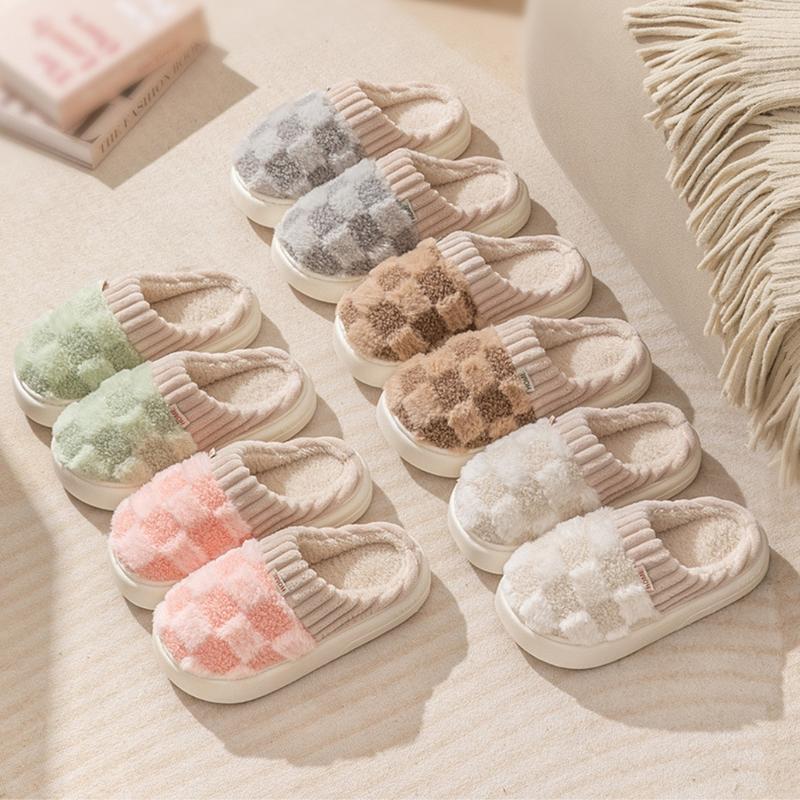 Dép Lông Đi Trong Nhà Caro Chống Trượt Êm Chân Mùa Đông Cho Các Cặp Đôi Đế 2.5 Cm