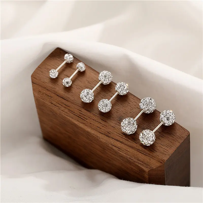 S999 Silver Flash Rhinestone Ball Hanging on Back of Ear Stud Earrings Simple Niche Design Exquisite Ear-Caring Ear Stud Earrings Cross-Border