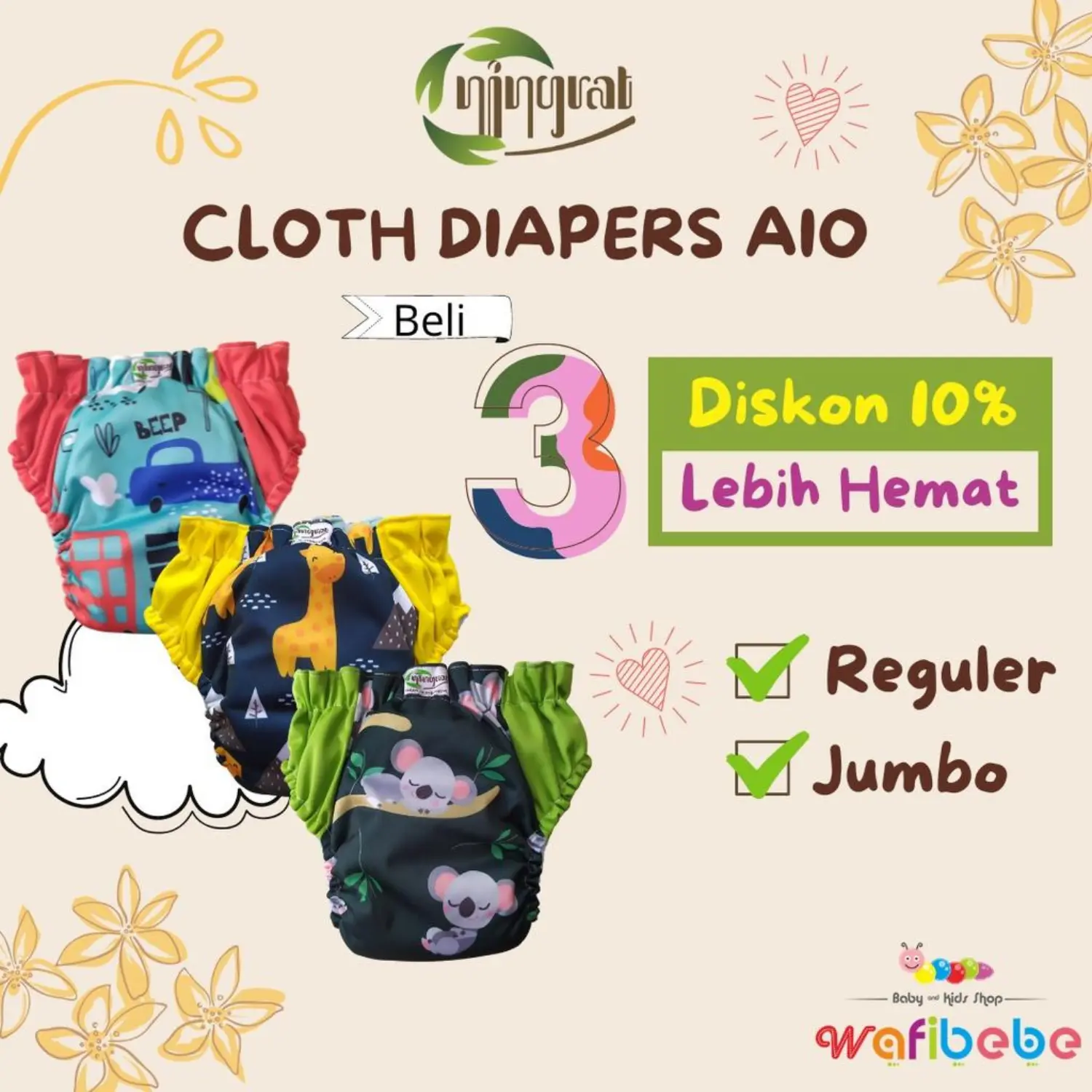 Ningrat Cloth Diapers Clodi Pants AIO Reguler Jumbo Popok Kain Modern Cuci Ulang Ramah Lingkungan