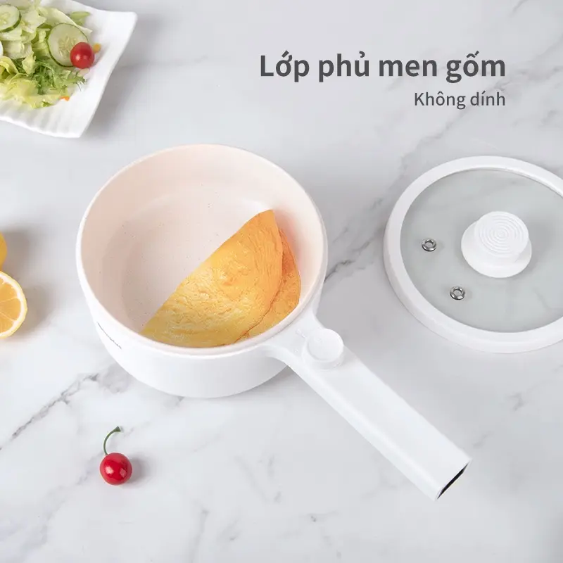 INSSA Nồi lẩu điện chống dính 1.5L đa chức năng, thích hợp cho 2-3 người, điều chỉnh nhiệt độ, tay cầm dài DZGH002 5
