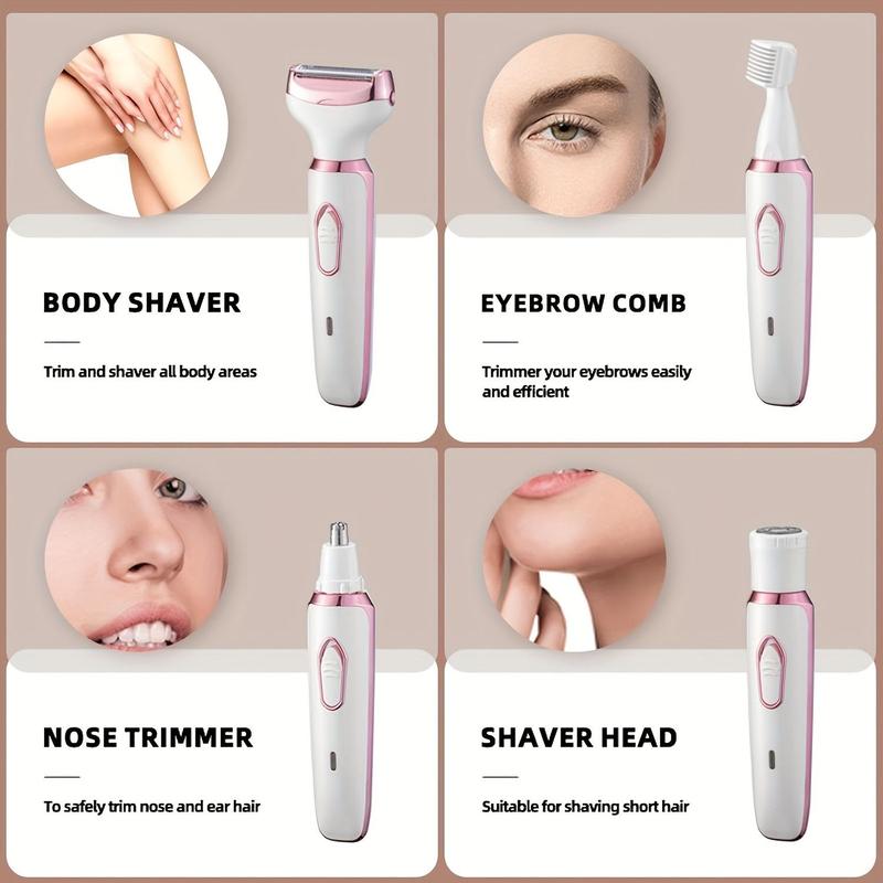 4 in 1 Electric Hair Remover Set, 1 Box USB Rechargeable Portable Gentle Hair Removal Tool for Eyebrows, Nose, Face, Legs, Bikini Trimmer, Kits 3