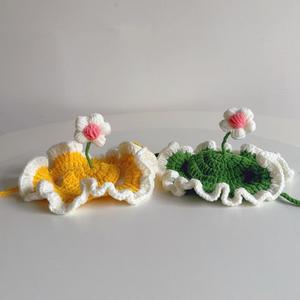 หมวกสัตว์เลี้ยง ดีไซน์ดอกไม้ Chuntian หมวกแมวน่ารัก ผ้าโพกศีรษะสุนัข หมวกไหมพรมทอมือ รองเท้า  น้อง  หมา