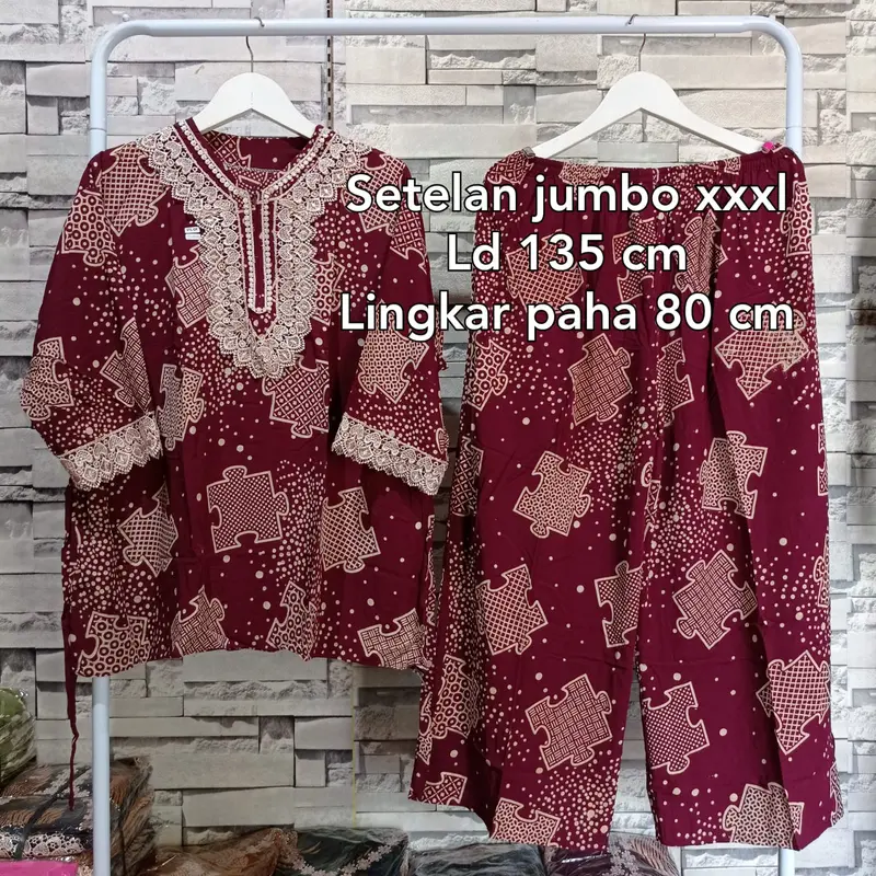 One set super jumbo rayon tebal setelan renda arab jumbo Celana Panjang Wanita. 4