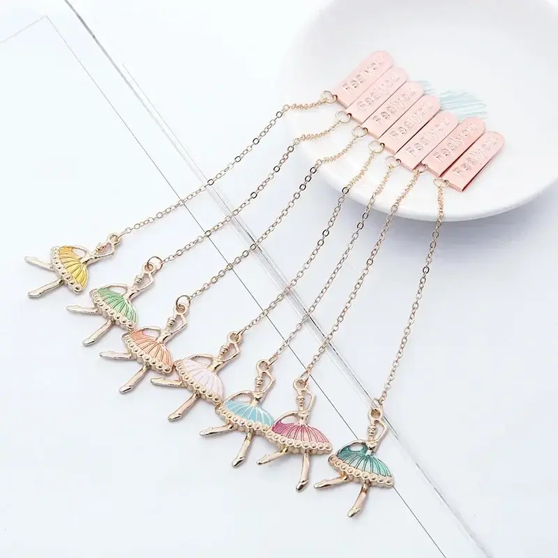 1Pcs Cute Ballet Dancer Girls Pendant Book Marker W006 Page Holders Creative School Stationery Student Metal Bookmark