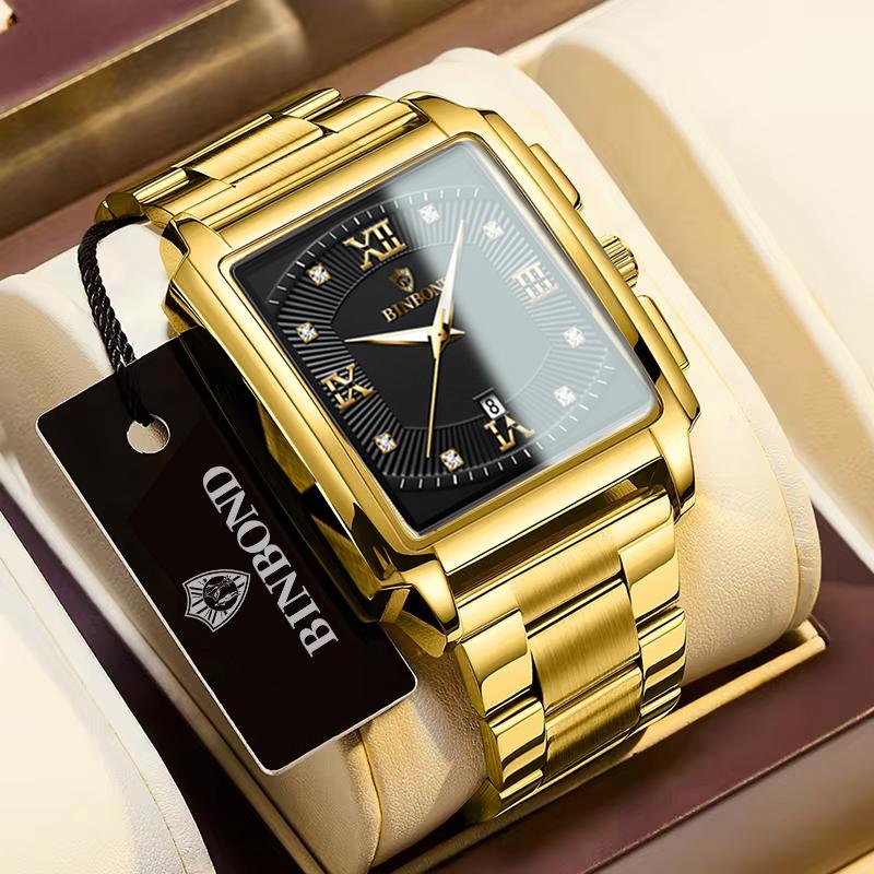Đồng Hồ Nam, BINBOND, Hình Vuông, Thời Trang, Thương Hiệu Hàng Đầu, Phong Trào Thạch Anh Vàng, Chất Liệu Thép Không Gỉ, Không Thấm Nước, Đồng Hồ Đồng Hồ Đeo Tay, Có Ngày Dạ Quang, Thích Hợp Cho Nam
