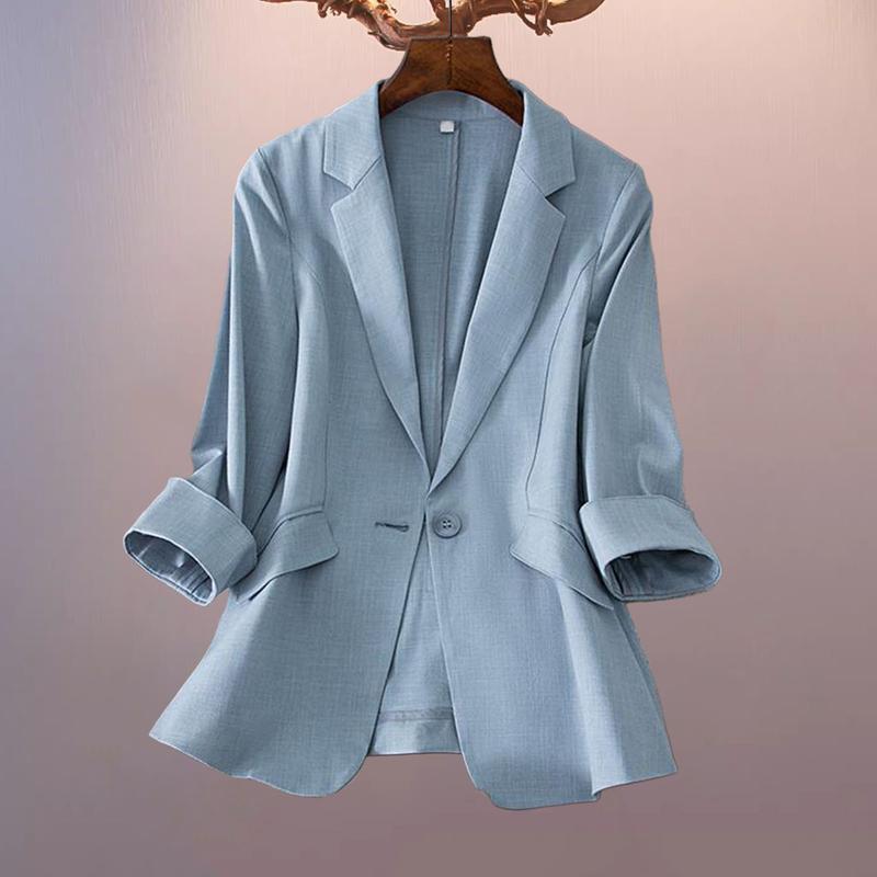 Áo Khoác Vest, Dành Cho Nữ, Màu Trơn Thẳng, Chống Nhăn, Ve Áo, Cổ Áo Có Mỏ Vịt, Áo Cardigan Một Hàng Cúc, Tay Áo Ba Phần Tư, Phong Cách OL, Thích Hợp Cho Chuyến Đi Công Tác Trang Trọng, Áo Khoác Nữ 3