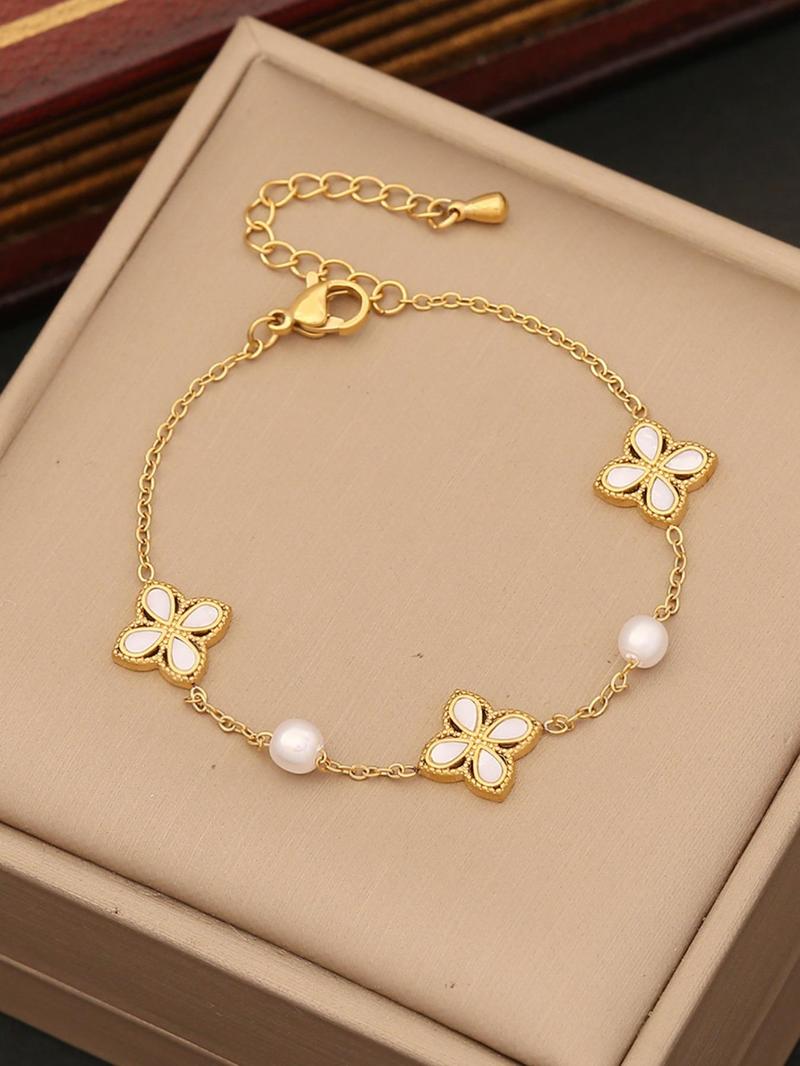 Product Introduction of Four Leaf Clover Design Bracelet, Fashionable Jewelry for Women & Girls, Trendy All-match & Exquisite Jewelry for Birthday Gift 2