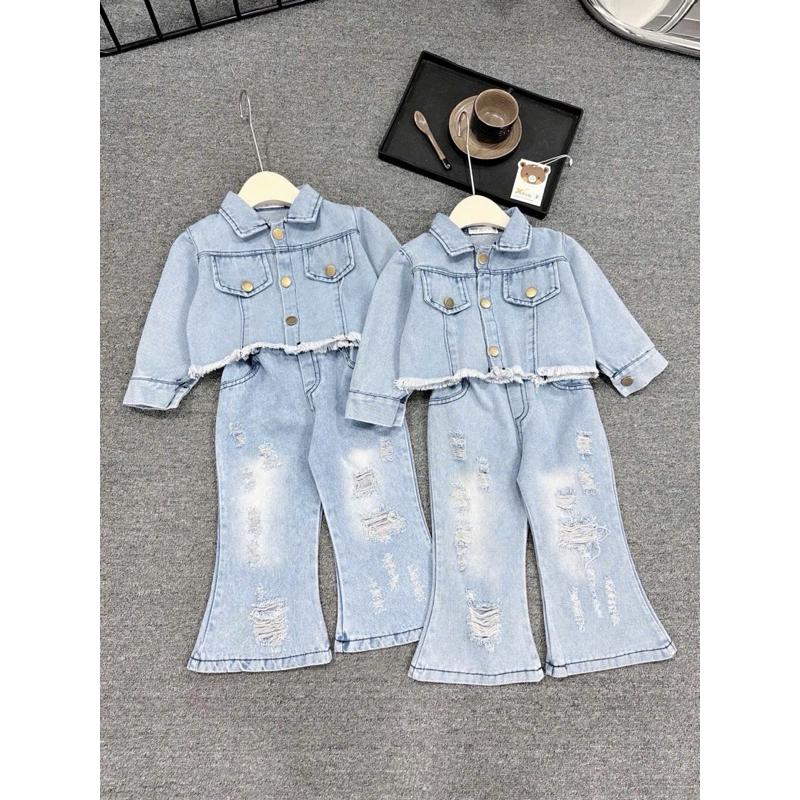 Set bộ quần áo bé gái CS699, Set bò jean quần loe cho bé - Size 1-10 cho bé 10-28kg (1-7 tuổi) dưới 120cm 3