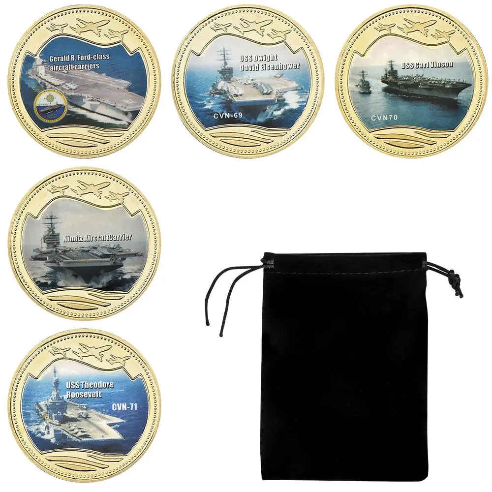Aircraft Carrier Coin Set with Storage Bag, Commemorative Coin, Home Decor Ornament, Birthday Gift, Father's Day Gift
