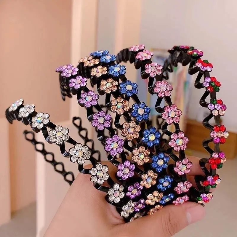 Fashion Pearl Non-Slip Rhinestone Hairbands Elastic Flower Women Hair Hoop Bands Headband Bezel Girls Hair Accessories Hairpins