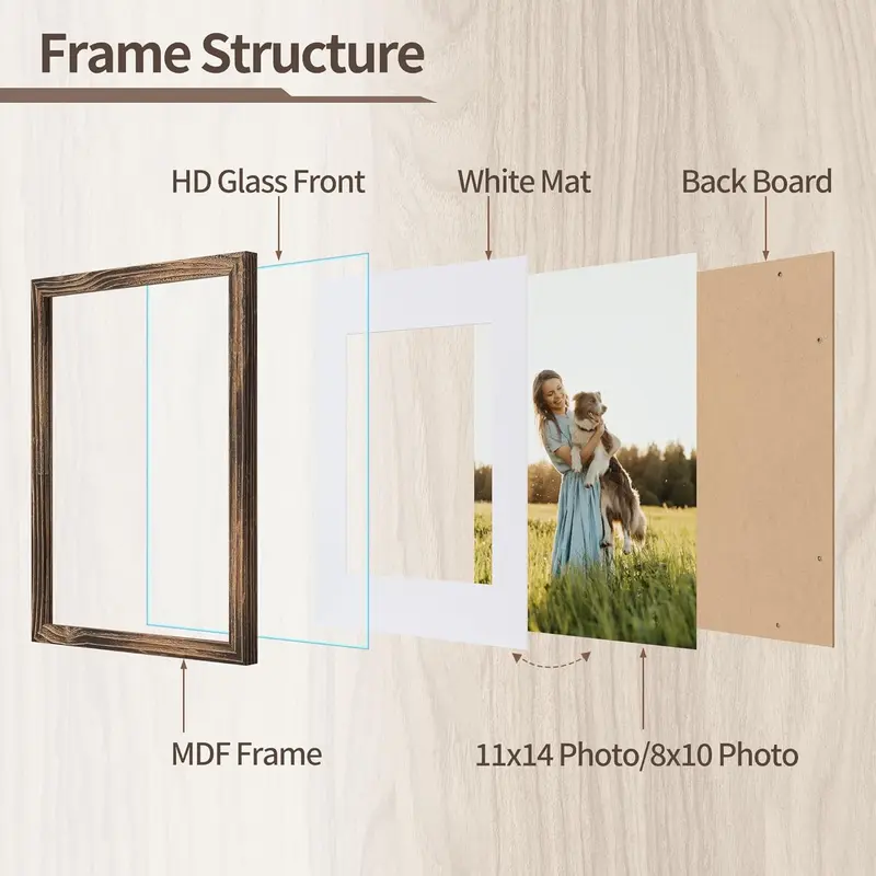 Wooden Photo Frame, 2 Counts/set Farmhouse Style Photo Frame with Mat, Wall Hanging Photo Display Frame for Home Office Decor 6