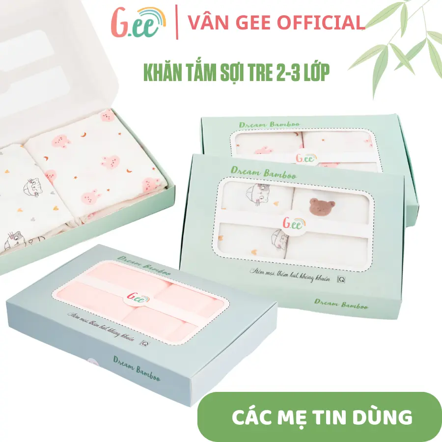 Set 2 khăn tắm 2 lớp, khăn đa năng cho bé sơ sinh Gee chất liệu sợi tre mềm mịn,kích thước 75*75cm, 120*120cm thân thiện với làn da của bé
