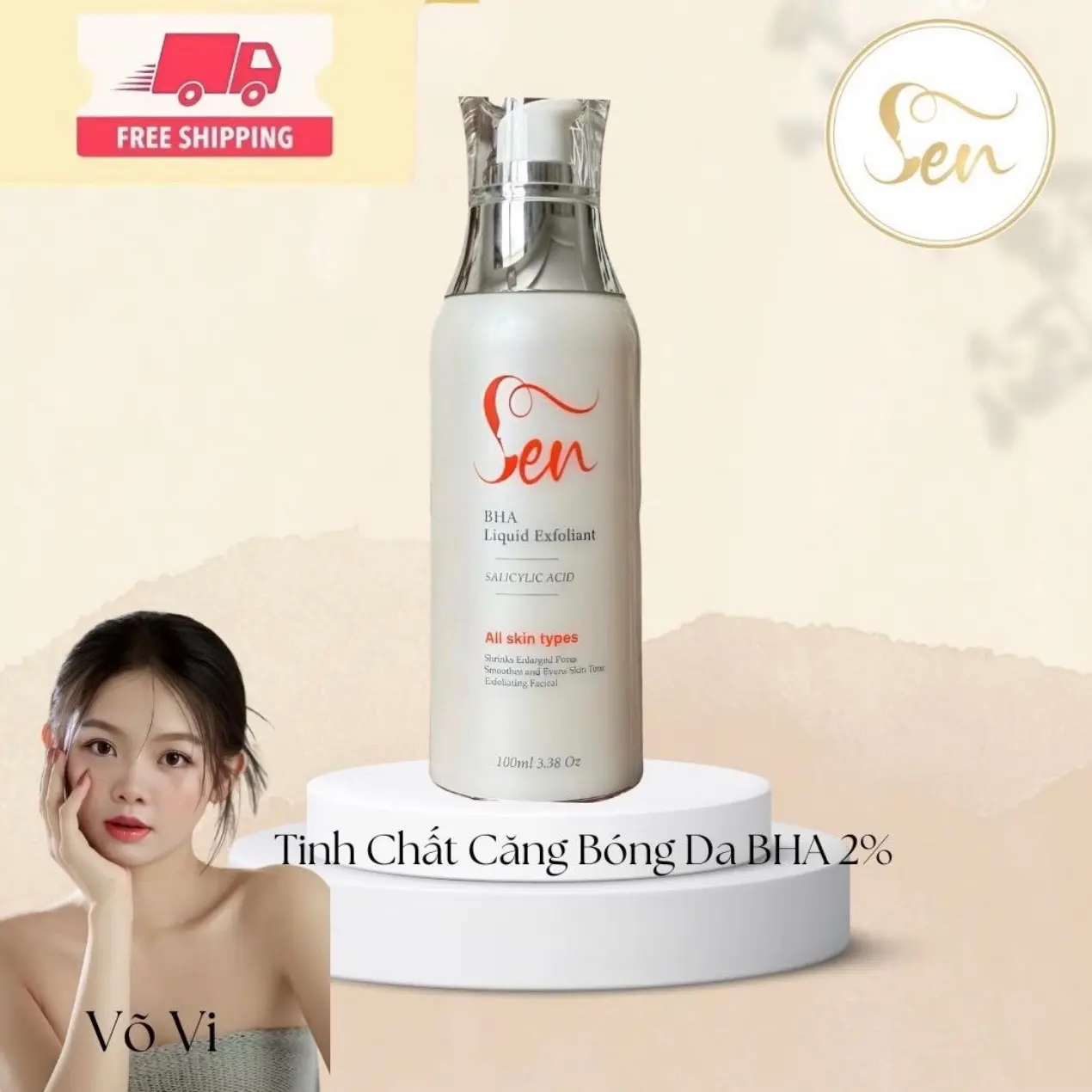 Sen BHA 2% Loại Bỏ Tế Bào Chết 100ml, Tặng bông tẩy trang M2 Skincare Làm Đẹp Da tbc hoá