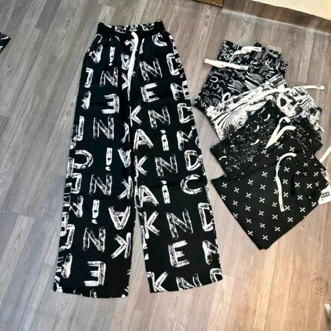 Quần ống rộng họa tiết chất lụa hàn mặc cực mát cho chị em Women Nữ Pants