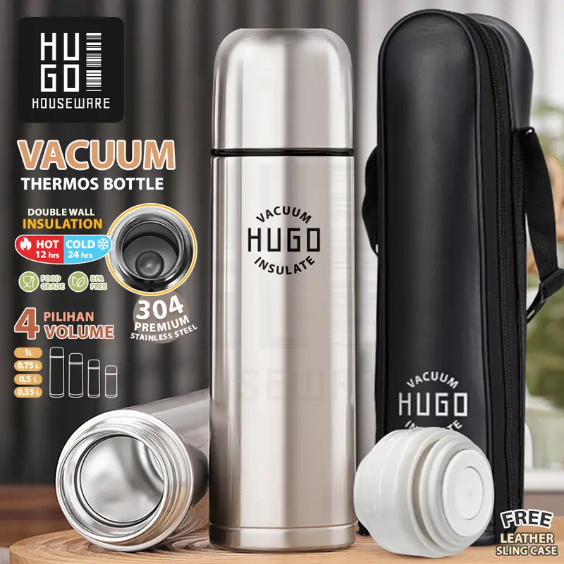 HUGO Termos Stainless Steel Tahan Panas Dingin 24 Jam Termos Air Panas Premium Quality 500 ml
