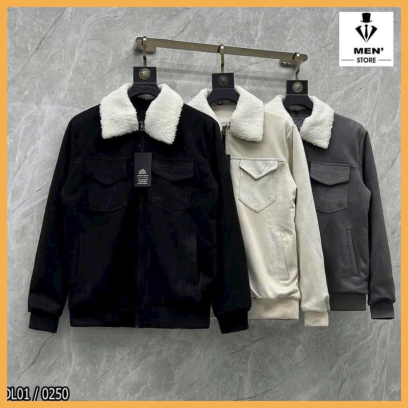 Áo khoác nam da lộn lót lông cổ lông mùa đông, Áo khoác nam cổ lông