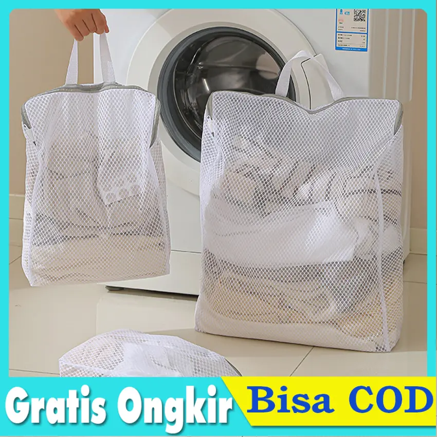 Laundry Bag Washing Net Tas Handle Kantong Jaring Cuci Pakaian Bra Celana Dalam Mesin Cuci Rumah Kecil Besar Jumbo