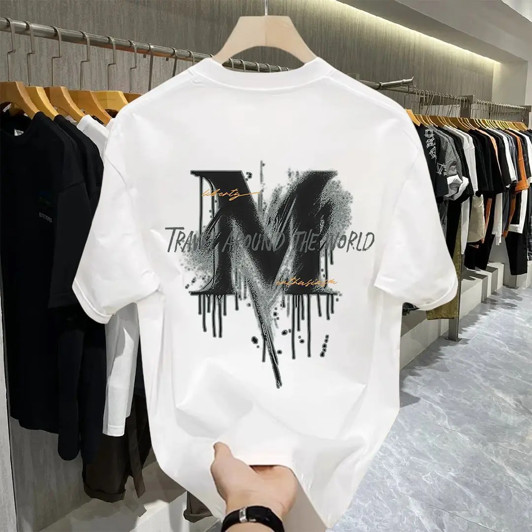 Áo Thun Thời Trang Dáng Rộng Mùa hè, Hàng Mới Về 2024, In Hình Cho Nam, Dễ Phối Đồ, Cổ Tròn Phổ Biến Tay Lửng Tay Ngắn, Phong Cách Tins áo  thun  boxy  tee h2b  áo