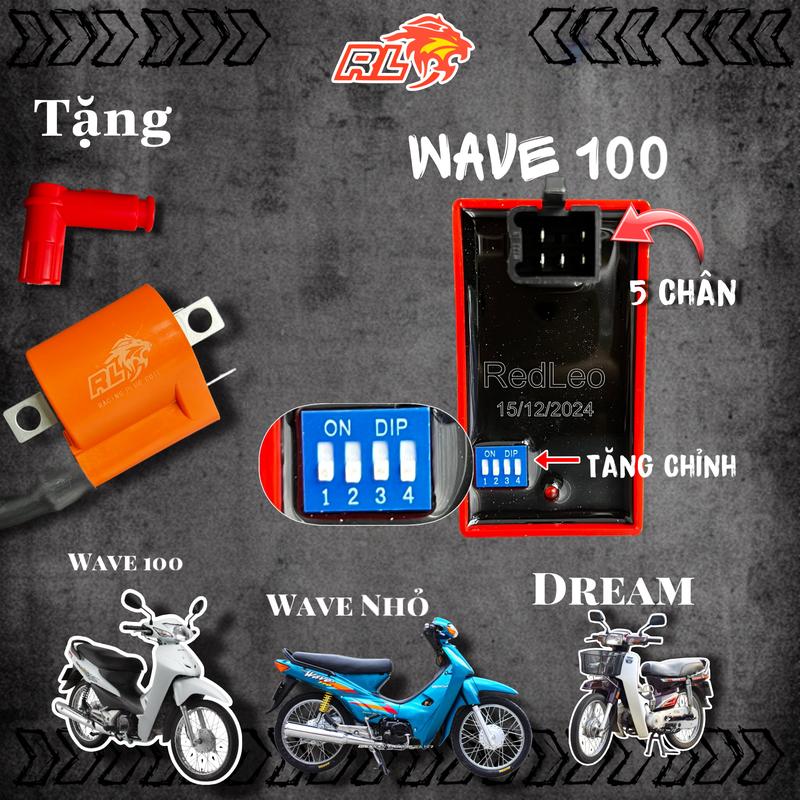 IC REDLEO 4-5 Chân Cho Wave100 WAVE110 Dream Si50 Ex50 Mở Tua Mở Lửa Giúp Tăng HP Xe Tiết Kiệm Nhiên Liệu Tặng MOBIN + Chup BUGI Phụ Tùng
