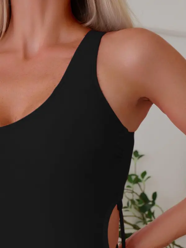 Women's Solid Criss Cross Cut Out Lace Up One-piece Swimsuit, Summer Clothes Women, Boho Fashion Minimalist Plain Sleeveless Swimwear for Beach Vacation, Bathing Suits 2024 for Women, Tummy Control Swimwear, Women's Swimwear for Spring Summer, Womenswear 7