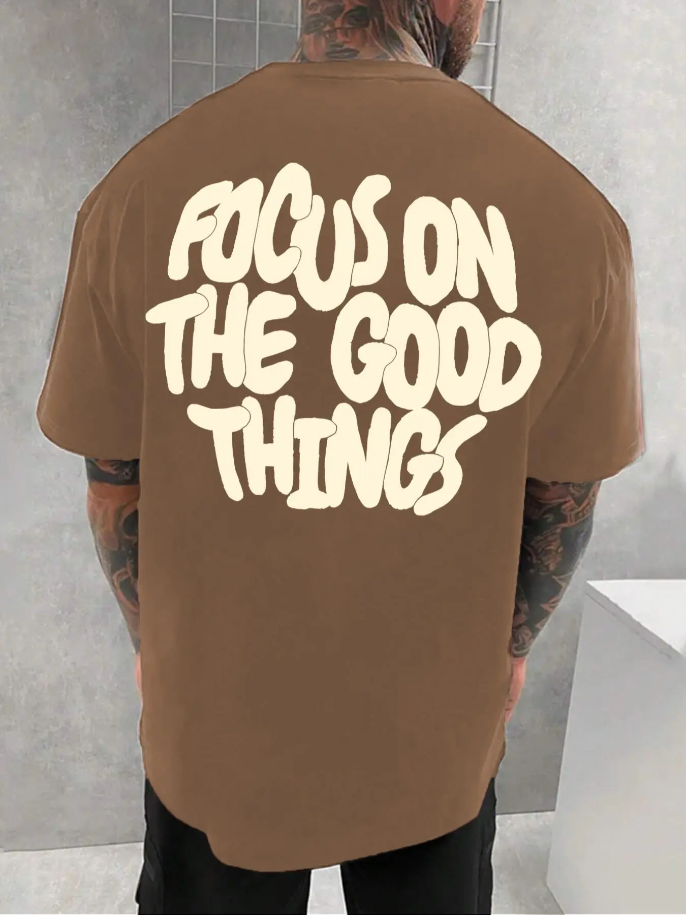 Men's Plus Size Slogan Print Drop Shoulder Tee, Casual Comfy Round Neck Short Sleeve T-Shirt for Summer, Men's Plus Size Clothing for Daily Wear