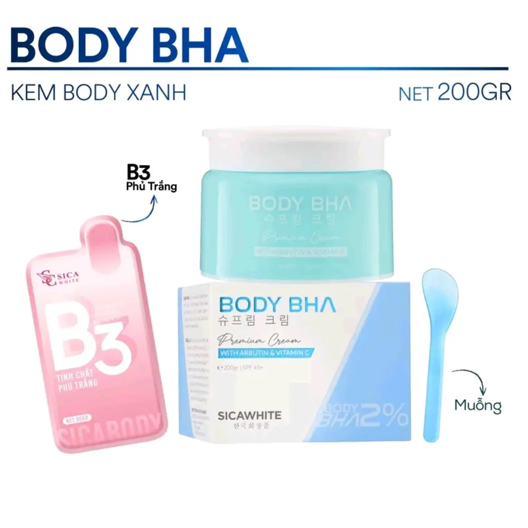 Kem sica white, body BHA 200gr - hỗ trợ sáng hồng da, kem dưỡng body skincare nữ làm đẹp da.