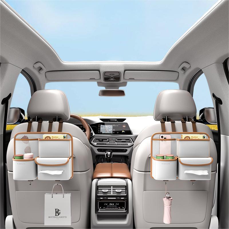 Product Introduction of Car Seat Back Organizer, Durable Seat Back Storage Bag with Tissue Box Bag Hooks, Multi-functional Car Interior Accessories 7