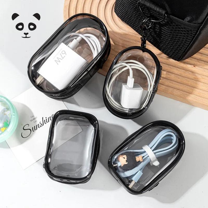 Data cable charger earphone transparent storage small round bag 4