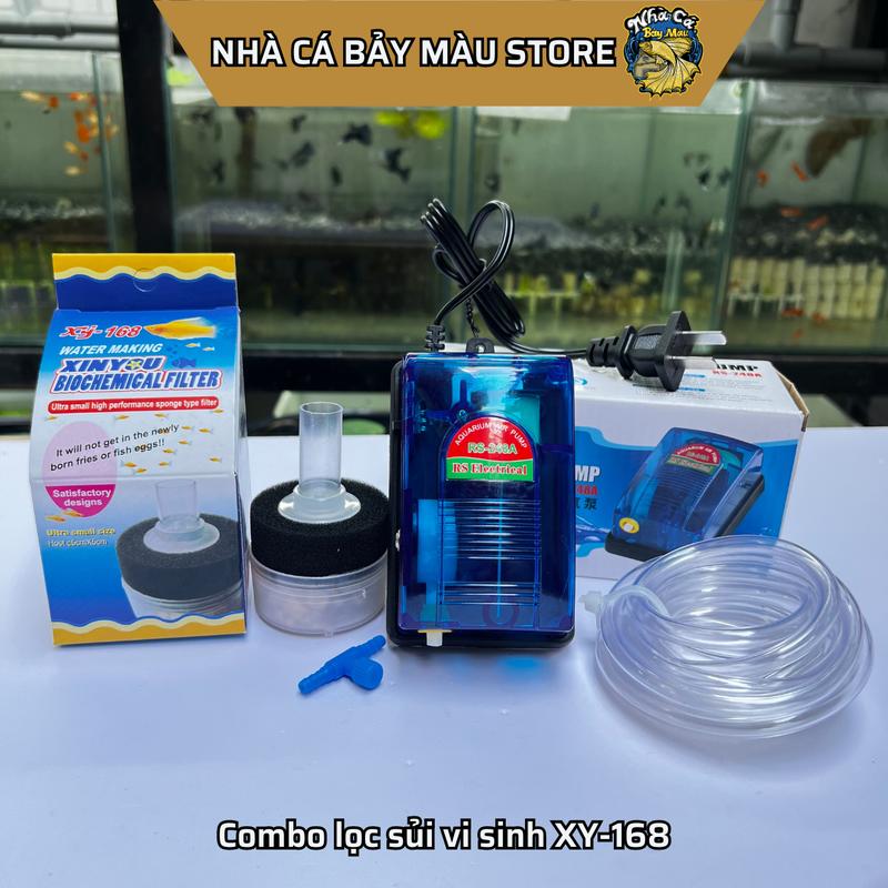 Combo lọc sủi vi sinh XY-168 kèm máy oxi, dây oxi, van điều chỉnh oxi dùng lọc nước cho hồ cá nhỏ 10 lít trở xuống lọc hồ cá