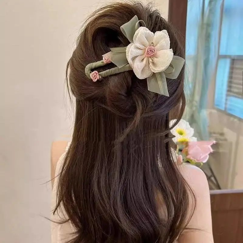 Lưới, Thiết Kế Siêu Thanh Lịch, Dành Cho Nữ,  Đuôi Vịt Miêu Tai Mèo Phong Cách Mori Ngọt Ngào  Cá Mập,  Chữ keptoc  longvu kept oct ieu thu kep  maidinhda  combo  vô  tri  lông   flat  hair  nhún  clip     siêu  khổng  lồ   hoa   bự kẹp  tóc kep  toc 2