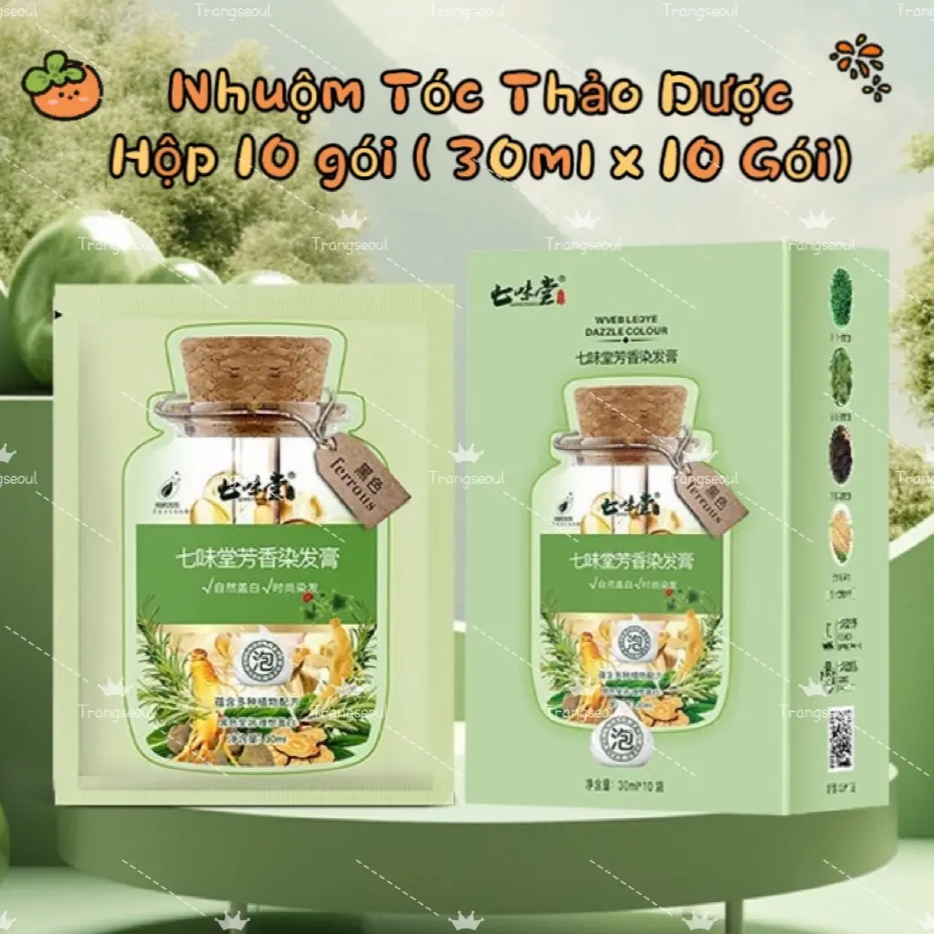 ￼Hộp 10 Gói Dầu Gội Nhuộm Tóc Thảo Dược, Dầu Gội Nhuộm Phủ Bạc Tự Nhiên An Toàn, Giúp Tóc Lên Màu Chuẩn Đẹp, Suôn Mượt Chắc Khoẻ, Tặng Kèm Bộ Bảo Hộ Nilong 6 Món, Khách Đọc Kĩ Hướng Dẫn Trước Khi Sử Dụng (30ml x 10 gói)