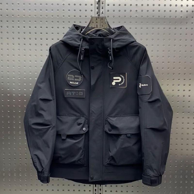 Product Introduction of 2024 Autumn Winter Hooded Casual Versatile New Trendy Brand Work Jacket Men's Patch Thin Jacket Windbreaker Sneaker 23