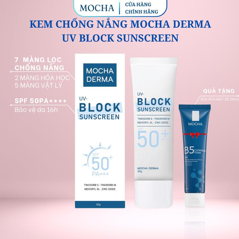 Kem Chống Nắng cho tất cả loại da Mocha Derma SPF 50 PA - Mua 1 được 1 Sửa Rửa Mặt Skincare