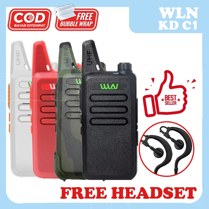 COD HT WLN KD-C1 16 CHANNEL FREE HEADSET EARPHONE WALKIE TALKIE UHF JARAK JAUH PORTABLE HANDY TALKY 5KM 10KM Black Antena 0