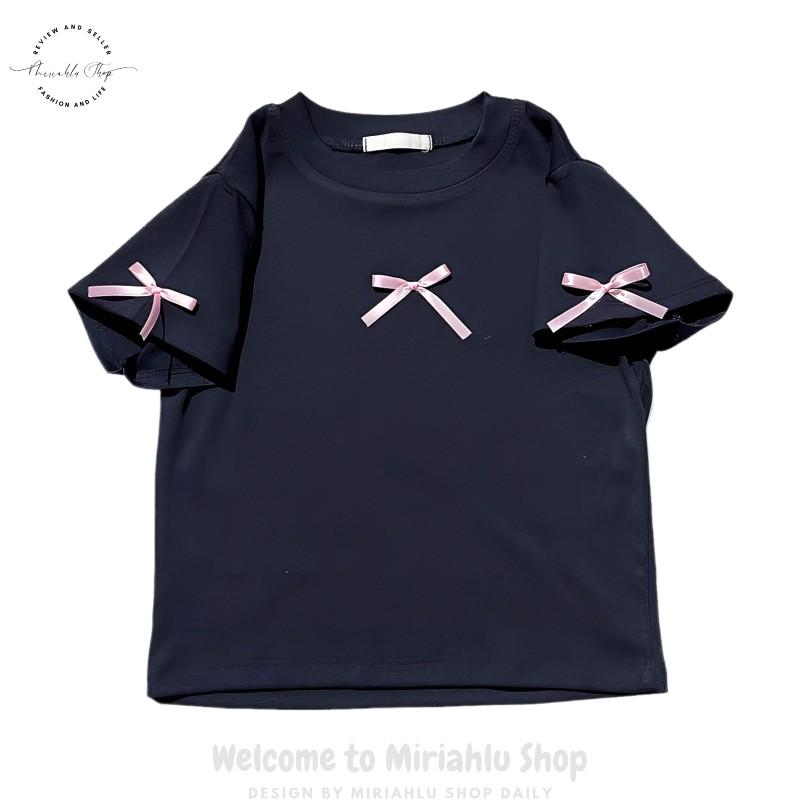 Product Introduction of Áo Thun Croptop Borip Nữ Form Basic Cổ Tròn Tay Ngắn Raglan Phối 2 Màu Đính Nơ Women Sen 26