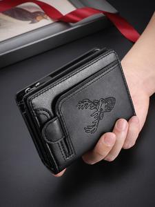メンズ ヴィンテージ 鹿の頭 デザイン ショートウォレット、カジュアル 多機能カード収納 財布、ビジネス ファッション 財布