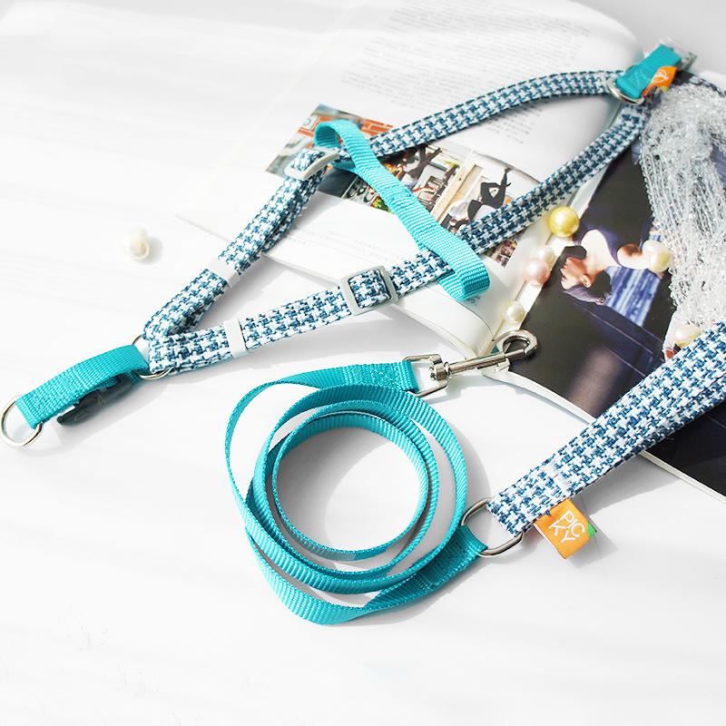 Product Introduction of Dog Harness Set including Harness and Leash (130 Cm) for Small and Medium Dogs, Pet Harness Set with Elegant Plaid Pattern-Various Colours Available 13