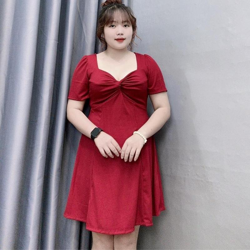 Đầm thời trang Bigsize tay ngắn liền thân cúp ngực cổ xoắn dáng xòe, Váy big size chất gân tăm co giãn sang trọng trẻ trung G81 7