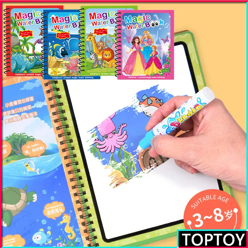 หนังสือวาดภาพสีน้ำวิเศษ, สำหรับเด็ก, ภาพวาดกราฟฟิตีน้ำใส, ใช้ซ้ำได้, หนังสือระบายสี DIY, ของเล่นเพื่อการศึกษาสำหรับทารก