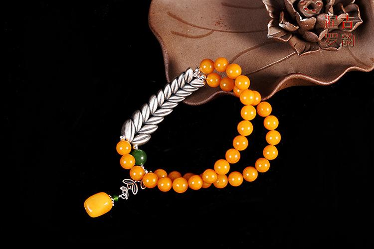 Product Introduction of S925 Sterling Silver Bracelet Natural Resin Amber Jade Bracelet Fashionable Women's Bracelet 13